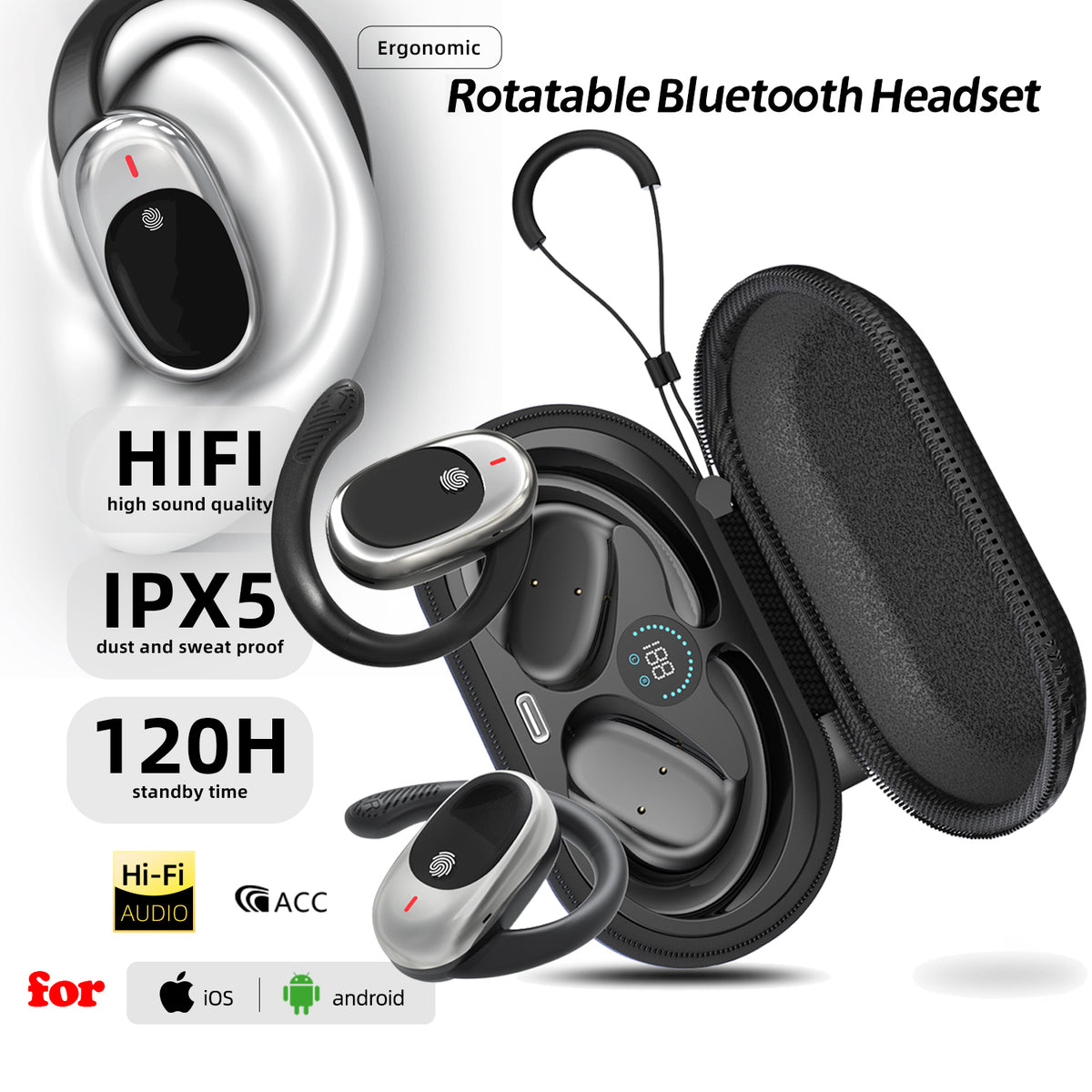 JM10 Bluetooth Headphones with Real-Time AI Translation in 156 Languages, App Support and AI Assistant