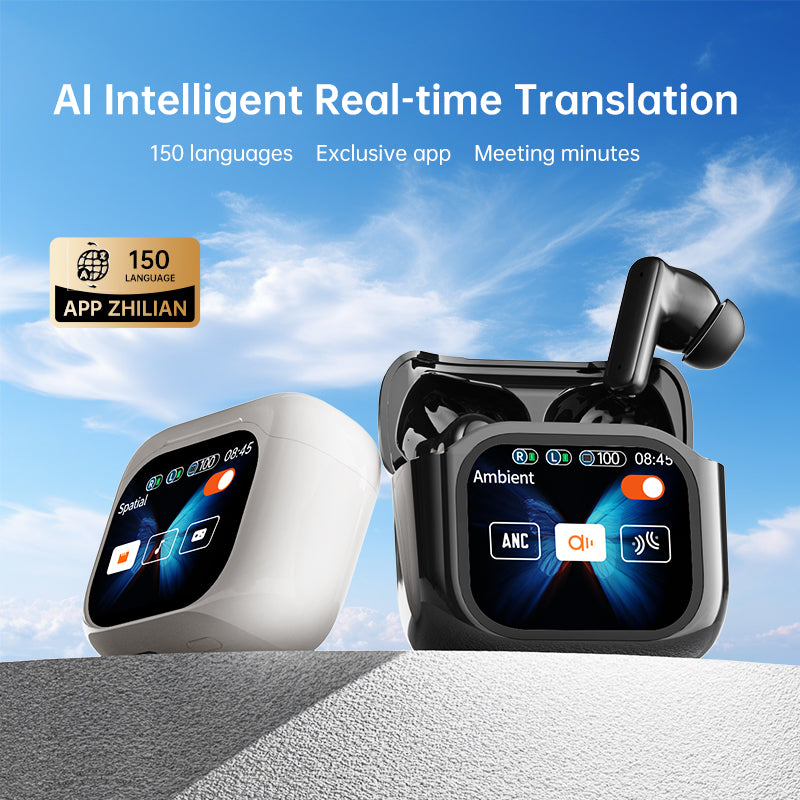 GX19 TWS Bluetooth Headphones with Touch Screen, Active Noise Cancellation,  AI Translator Function